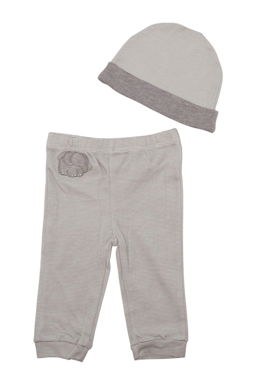 Bambimici Baby Giraffe Printed Bodysuit & Pyjama with Hat - Grey - 3 Pcs