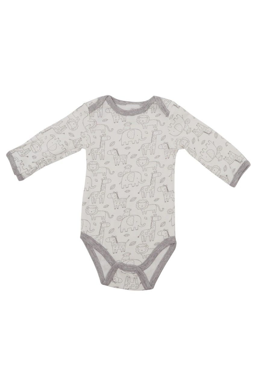 Bambimici Baby Giraffe Printed Bodysuit & Pyjama with Hat - Grey - 3 Pcs