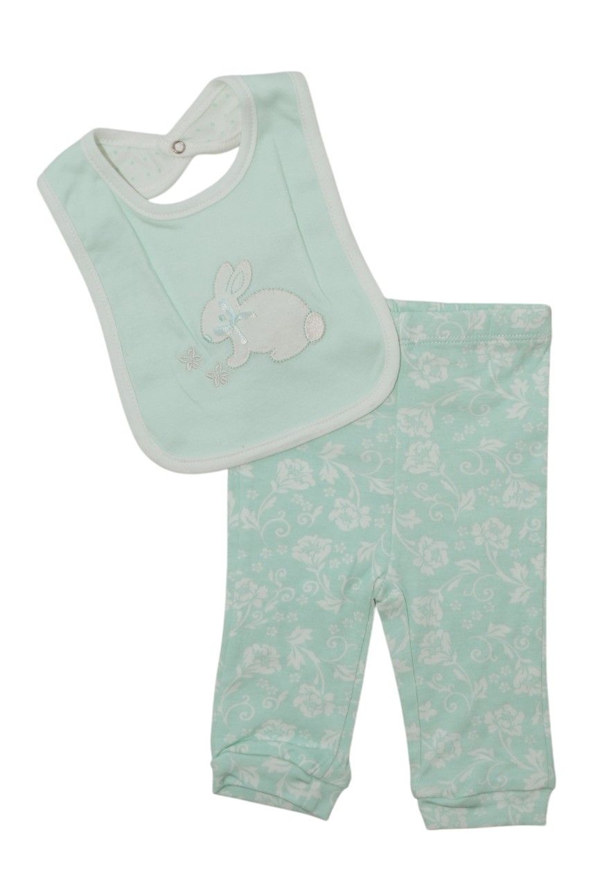 Bambimici Baby' Rabbit Printed Bodysuit & Pyjama with Bib - Multicolor - 3 Pcs