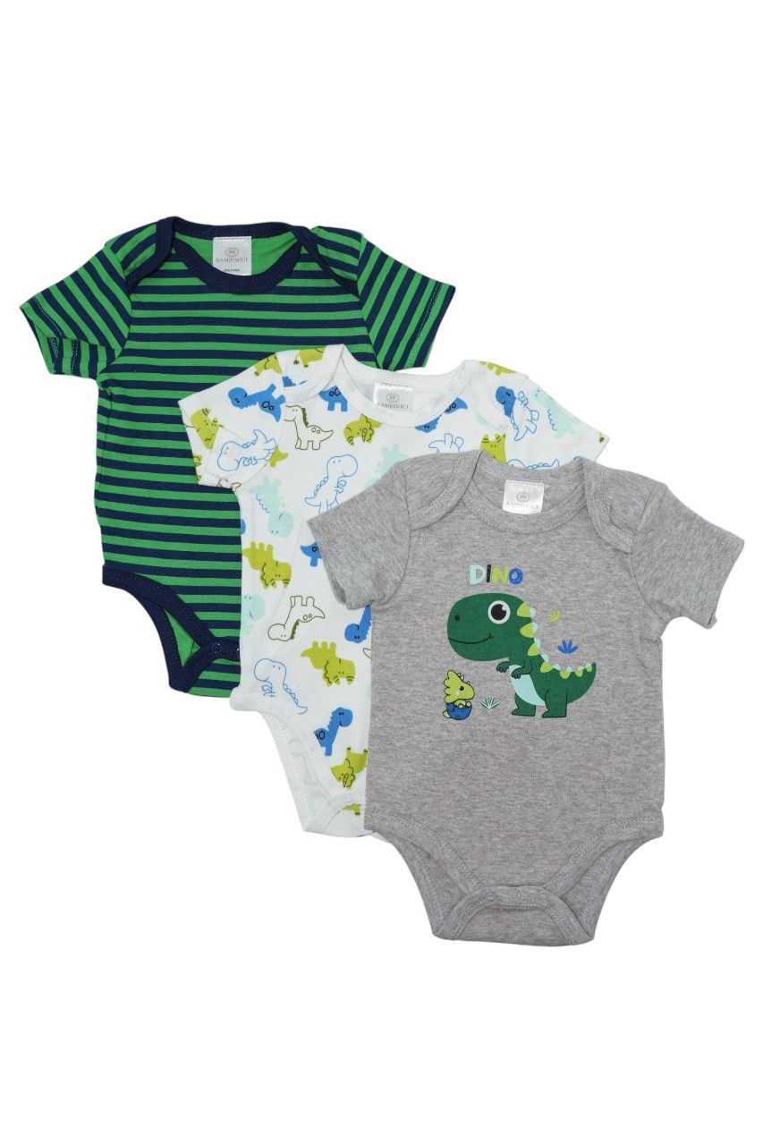 Bambimici Dinosaur Print Short Sleeve & Pyjama Clothing Set - 3 Pcs