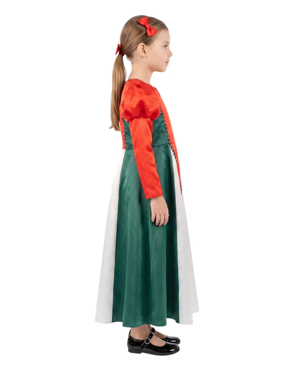 Bidani - Girls' Palestine Flag Inspired Satin Gown With Puff Sleeves - Multicolor