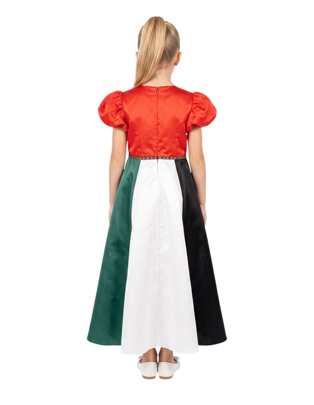 Bidani - Little Patriot UAE Flag Puff-sleeve Satin Celebration Gown - Multicolor