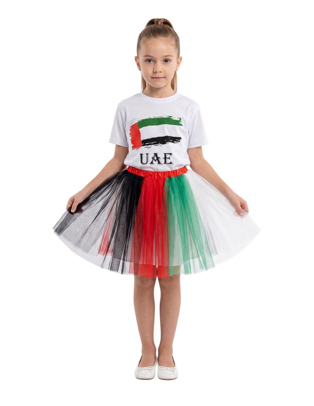 Bidani - 2pc-Set - Girls' UAE National Day T-shirt & Tulle Tutu Skirt - Multicolor