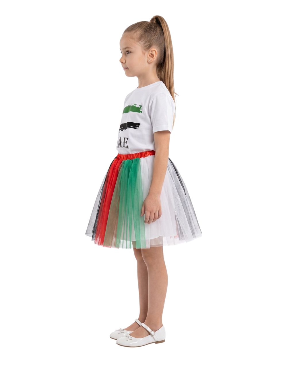 Bidani - 2pc-Set - Girls' UAE National Day T-shirt & Tulle Tutu Skirt - Multicolor