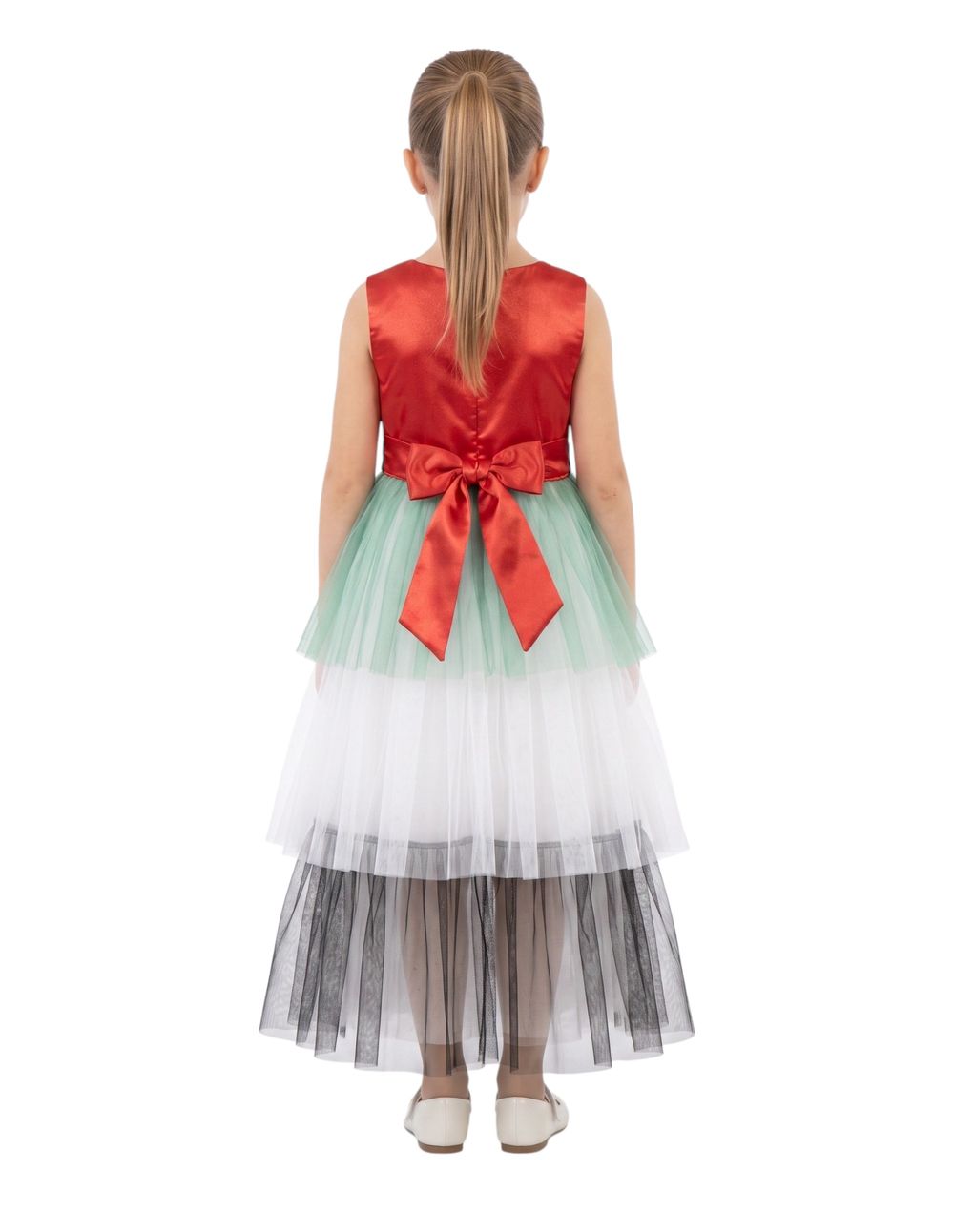 Bidani - Girls' UAE National Day Ball Gown With Tricolor Tulle Skirt & Bow Sash - Multicolor