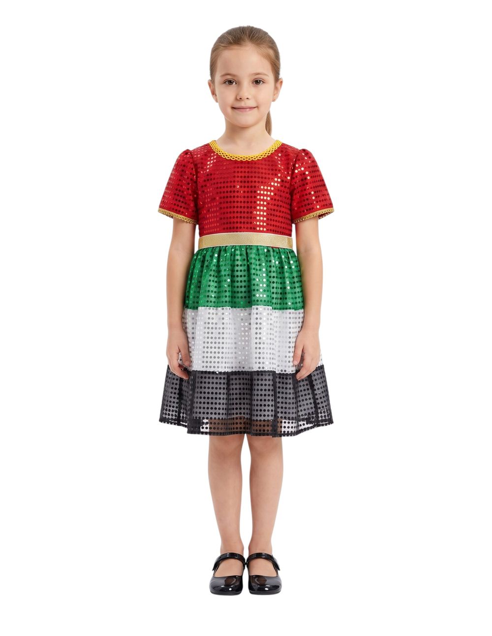 Bidani - Girls' UAE National Day All-over Sequin Flag Dress - Multicolor