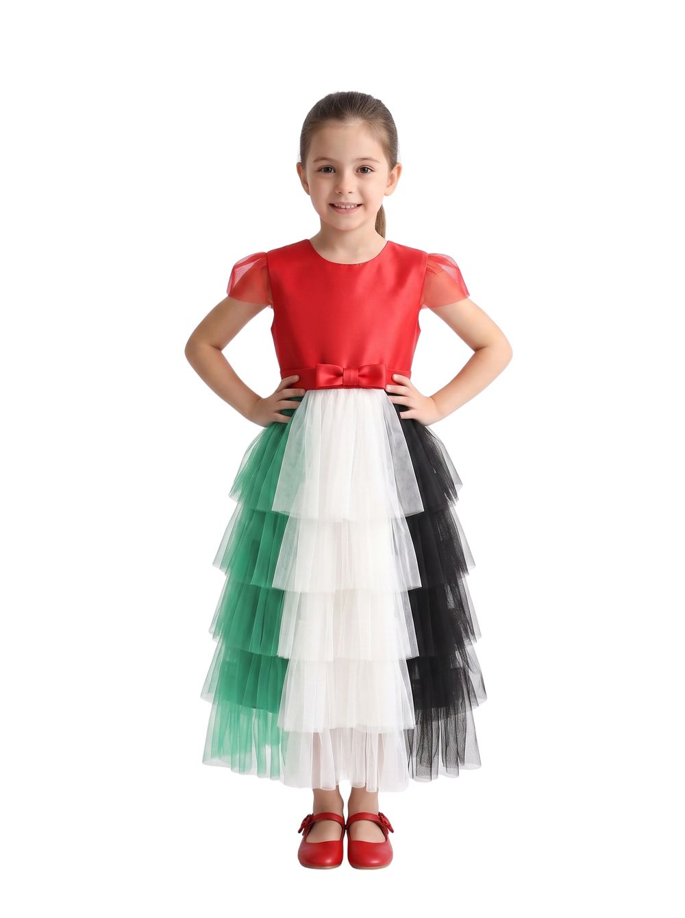 Bidani - Girls' UAE National Day Tiered Ruffle Tulle A-line Dress - Multicolor