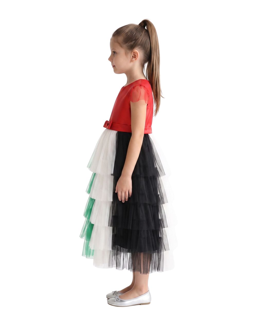 Bidani - Girls' UAE National Day Tiered Ruffle Tulle A-line Dress - Multicolor