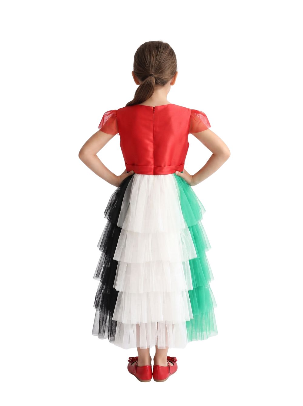 Bidani - Girls' UAE National Day Tiered Ruffle Tulle A-line Dress - Multicolor