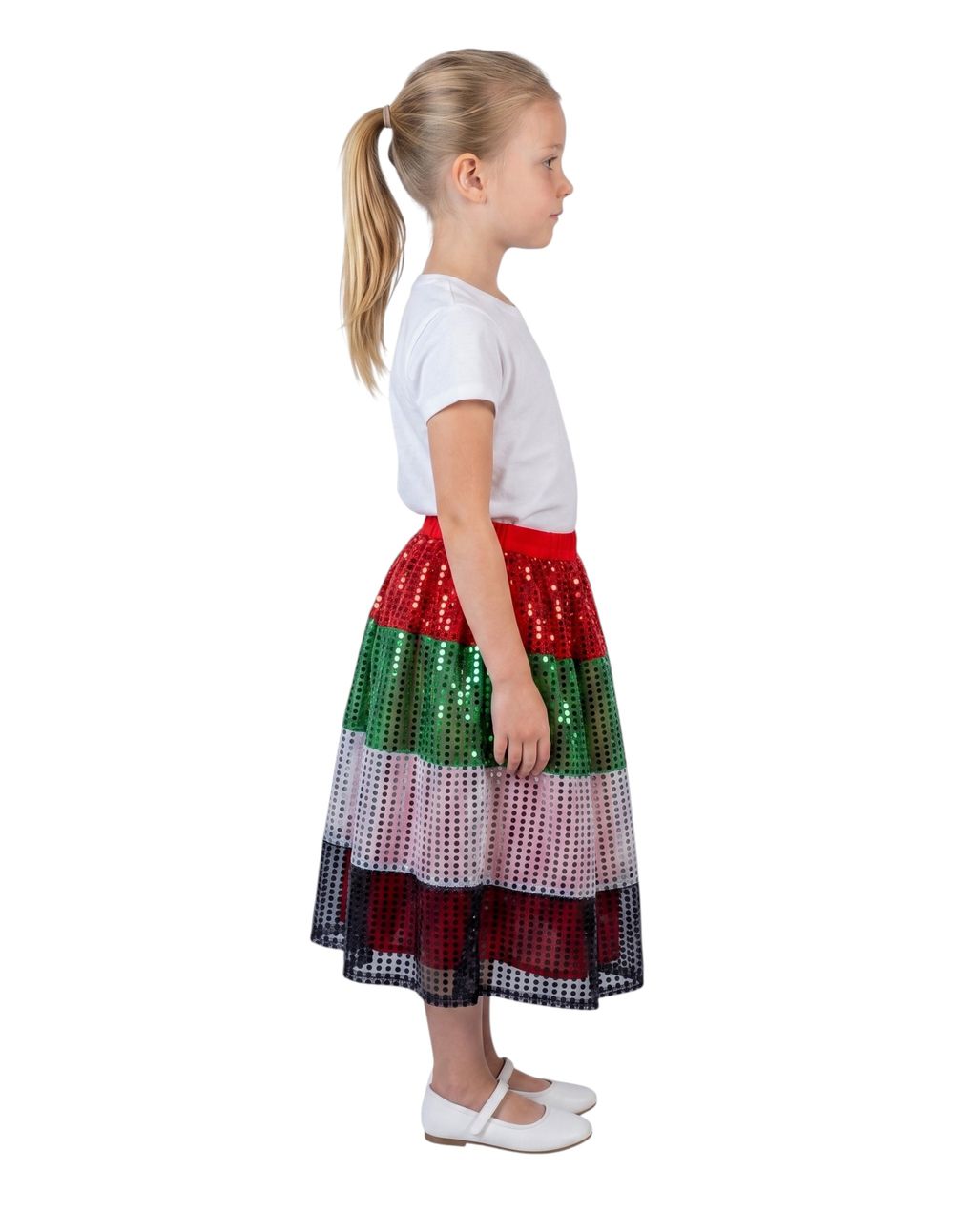 Bidani - Girls' UAE National Day All-over Sequin Flag Color Tiered Midi Skirt - Multicolor