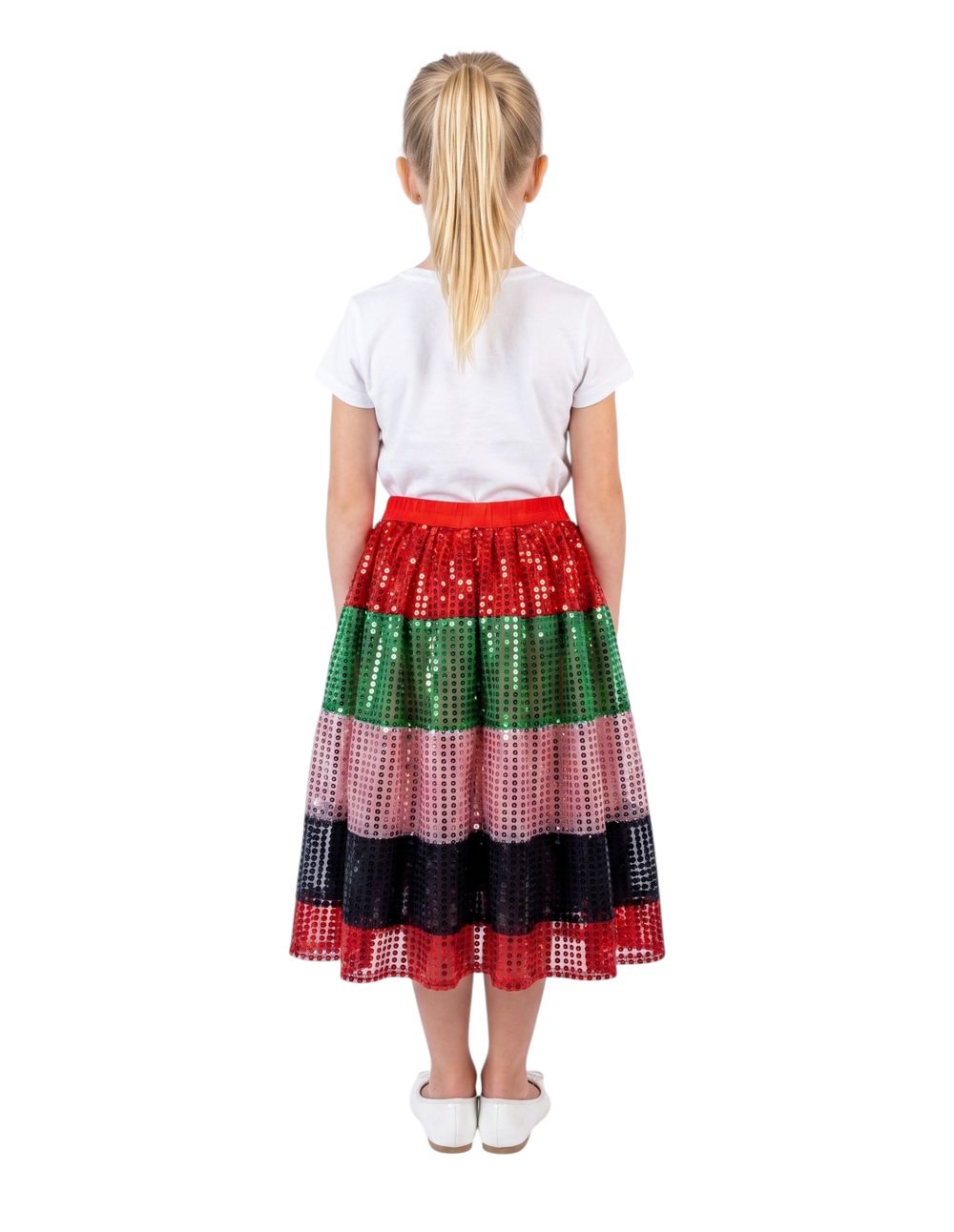 Bidani - Girls' UAE National Day All-over Sequin Flag Color Tiered Midi Skirt - Multicolor