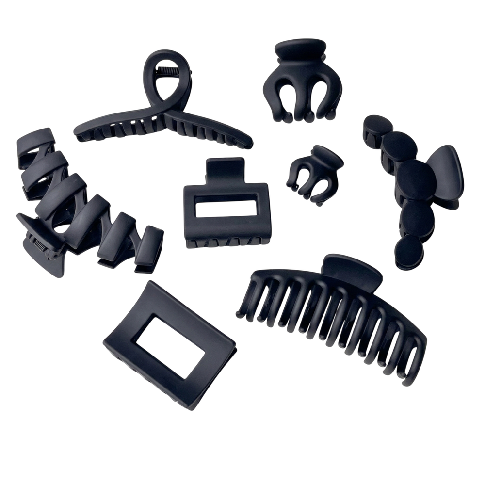 Bidani - Dragon Fruit Hair Claw Set - Black Matte - 8 Pcs