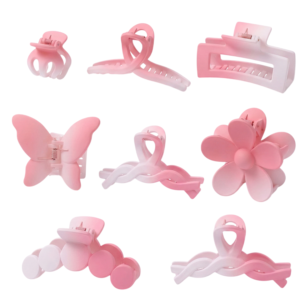 Bidani - Dragon Fruit Hair Claw Set - Pink Matte - 8 Pcs