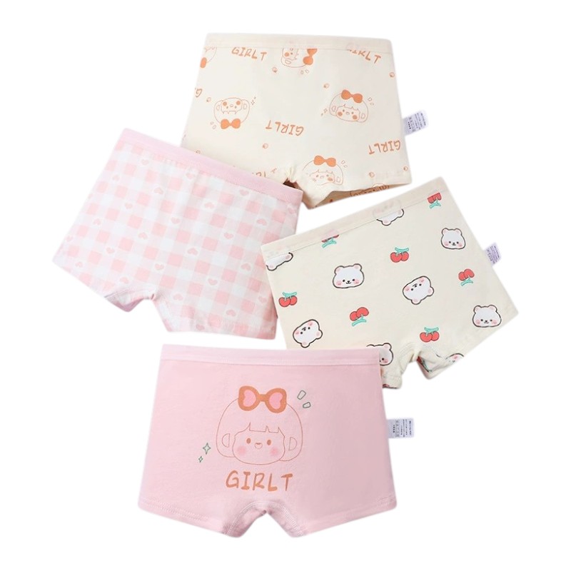 Bidani - 4pc-Set - Girl's Printed Soft Comfort Panties - Beige/Pink