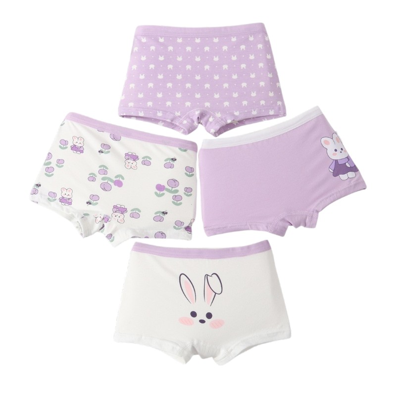 Bidani - 4pc-Set - Girl's Printed Soft Comfort Panties - Purple/White