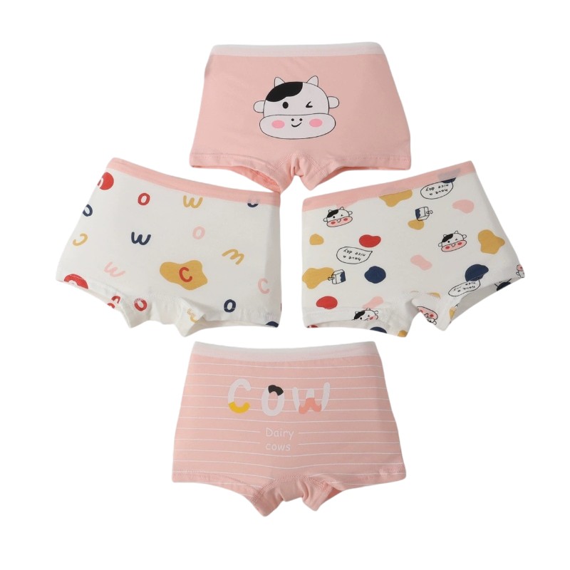 Bidani - 4pc-Set - Girl's Soft Comfort Printed Panties - Pink/White