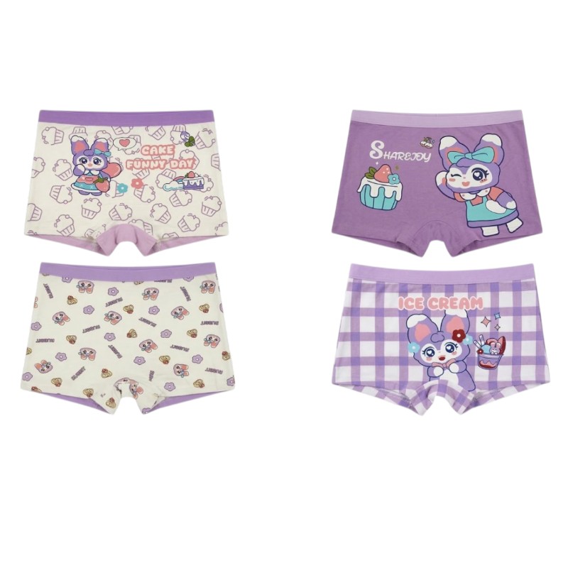 Bidani - 4pc-Set - Girl's Soft Comfort Printed Panties - Purple/White
