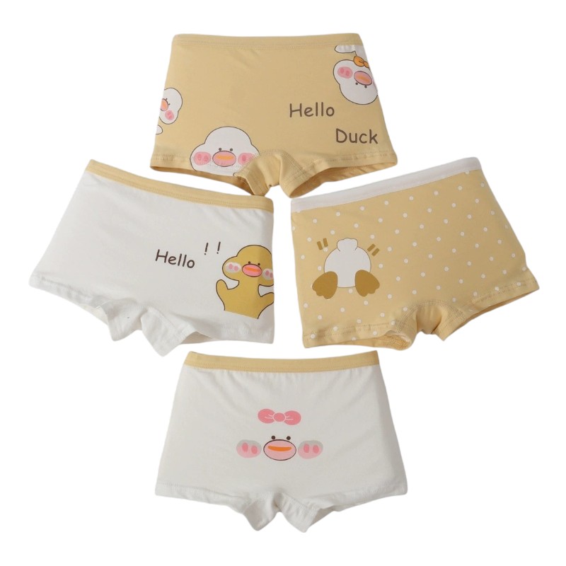 Bidani - 4pc-Set - Girl's Hello Duck Printed Soft Comfort Panties - Multicolor
