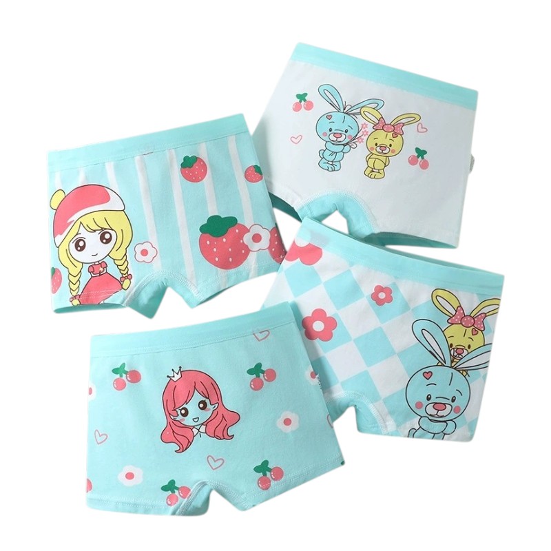 Bidani - 4pc-Set - Girl's Soft Comfort Printed Panties - Blue/White