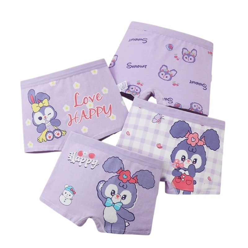 Bidani - 4pc-Set - Girl's Love Happy Printed Soft Comfort Panties - Purple