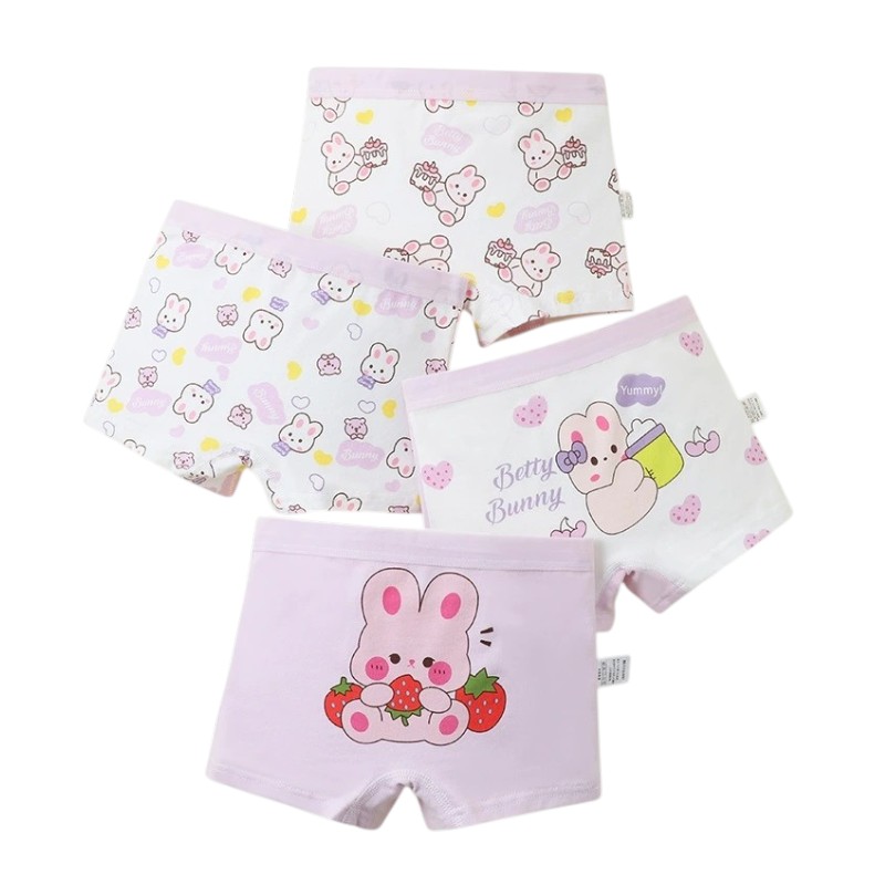 Bidani - 4pc-Set - Girl's Bunny Printed Soft Comfort Panties - Multicolor