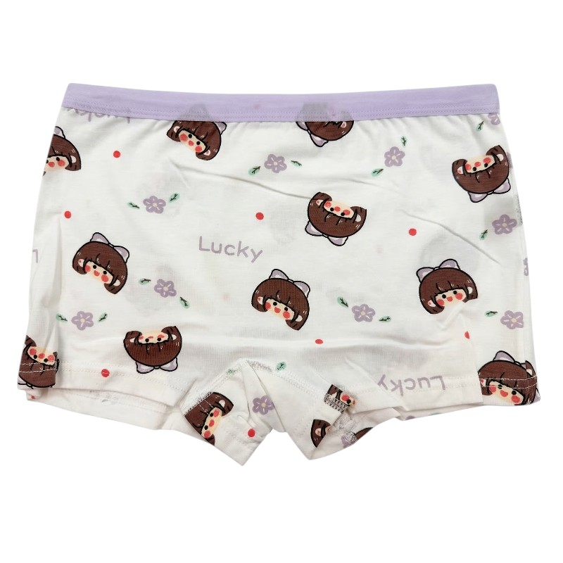 Bidani - 4pc-Set - Girl's Printed Boxer Style Soft Comfort Panties - Purple/White