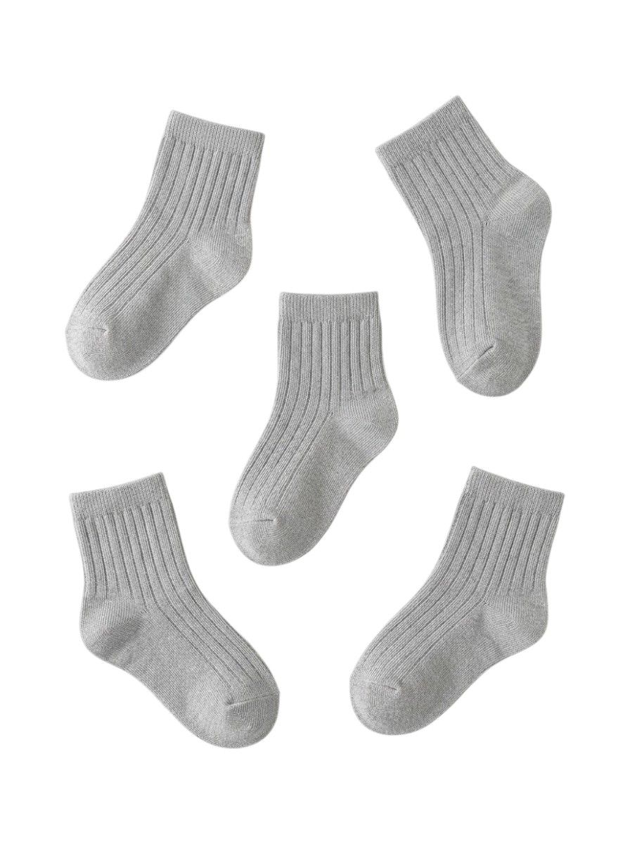 Bidani - 5pc-Set - Essential Cotton School Short Socks - Grey
