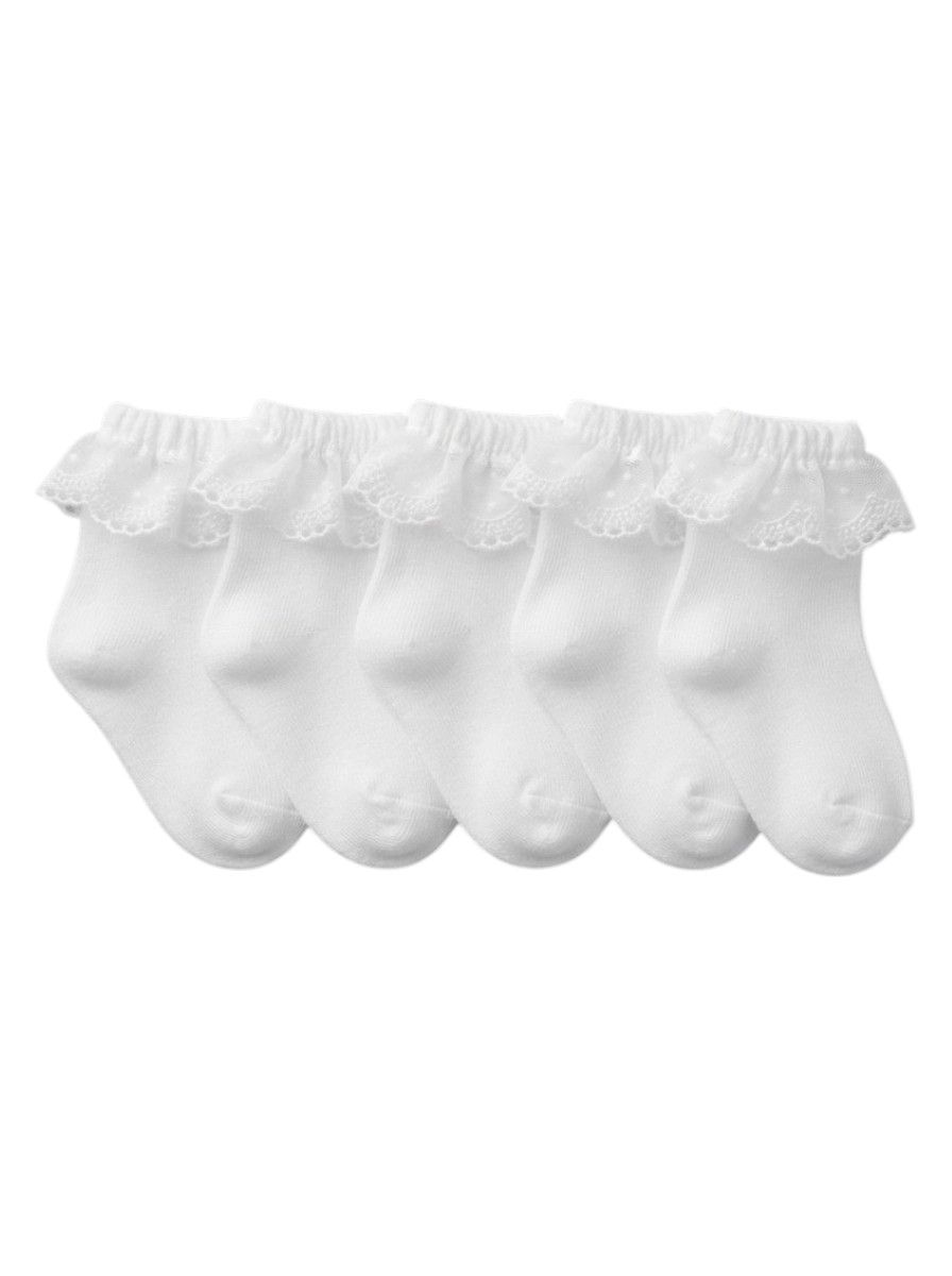 Bidani - 5pc-Set - Girl Eyelet Lace Ruffle Ankle Socks - White