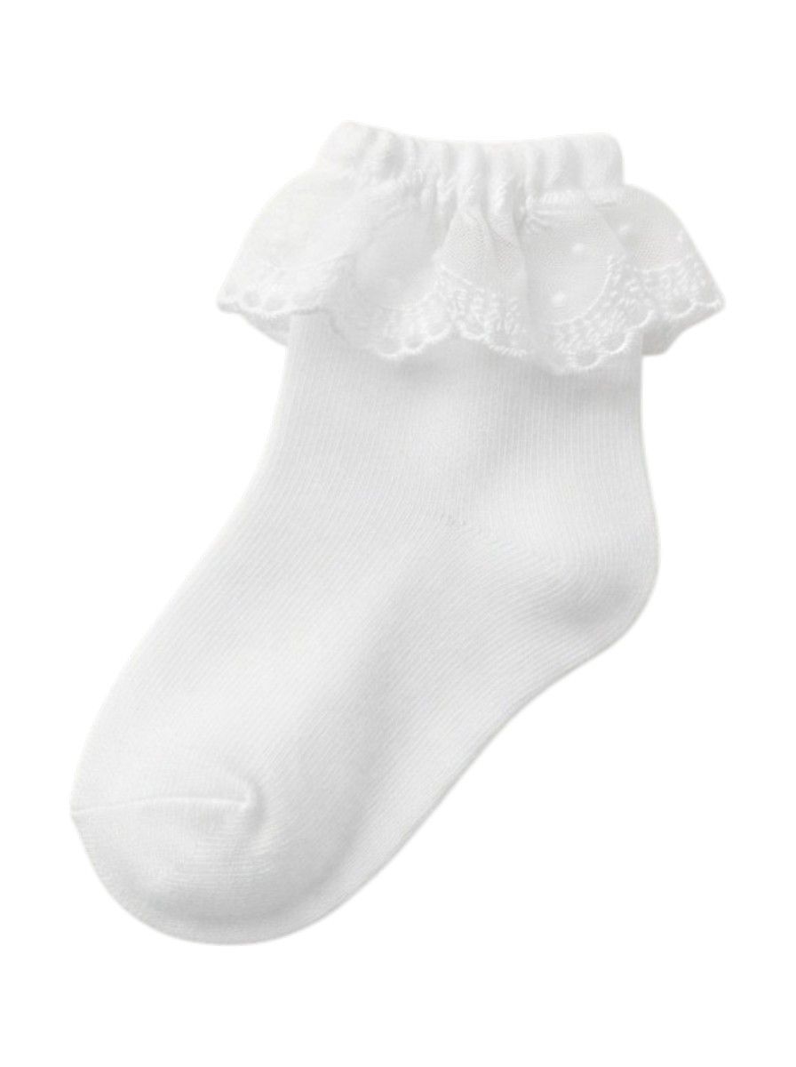 Bidani - 5pc-Set - Girl Eyelet Lace Ruffle Ankle Socks - White