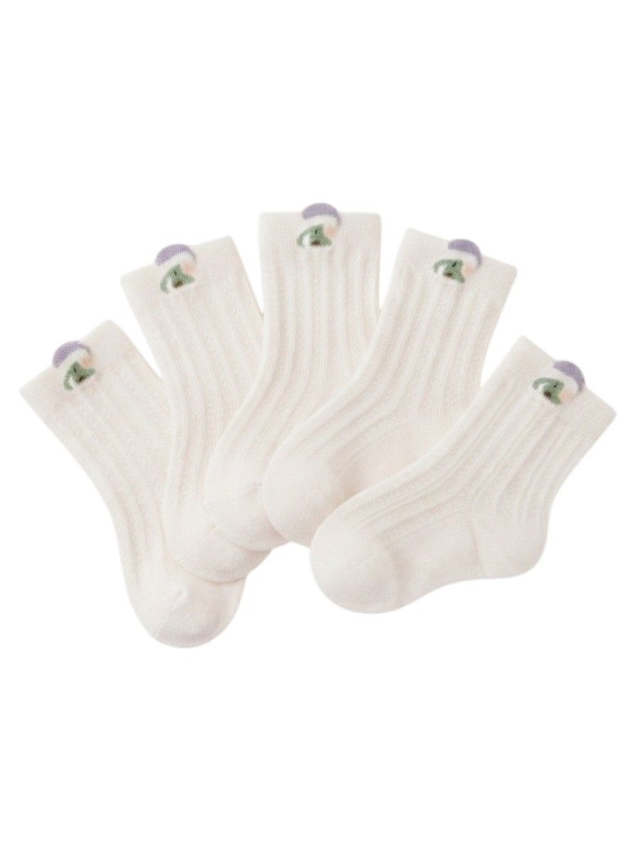 Bidani - 5pc-Set - Ribbed Crew Socks With Back Tab - White