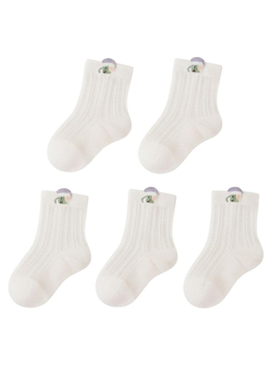 Bidani - 5pc-Set - Ribbed Crew Socks With Back Tab - White