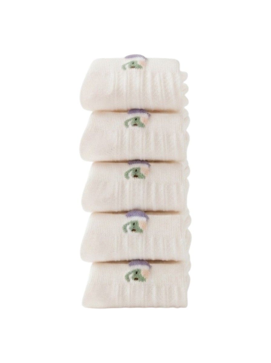 Bidani - 5pc-Set - Ribbed Crew Socks With Back Tab - White