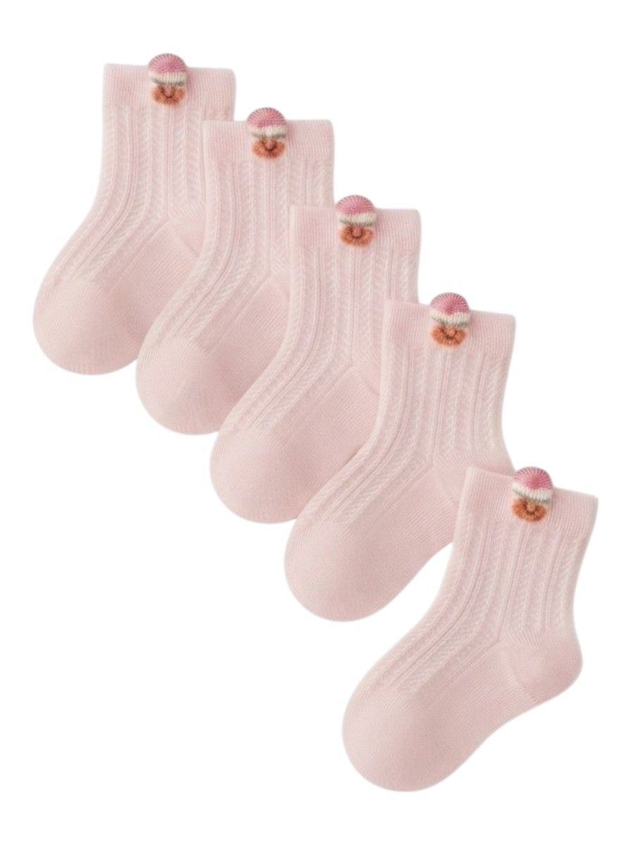 Bidani - 5pc-Set - Ribbed Crew Socks With Back Tab - Light Pink