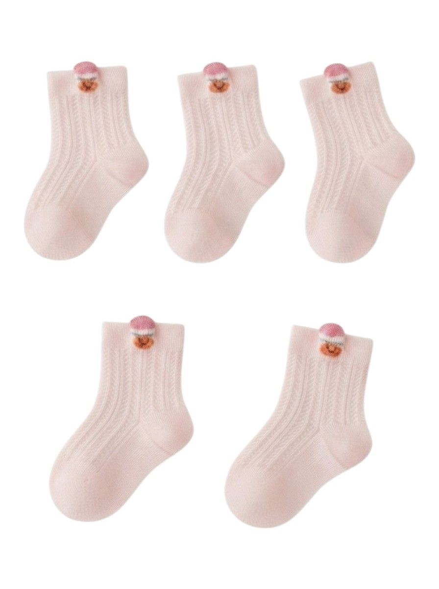 Bidani - 5pc-Set - Ribbed Crew Socks With Back Tab - Light Pink