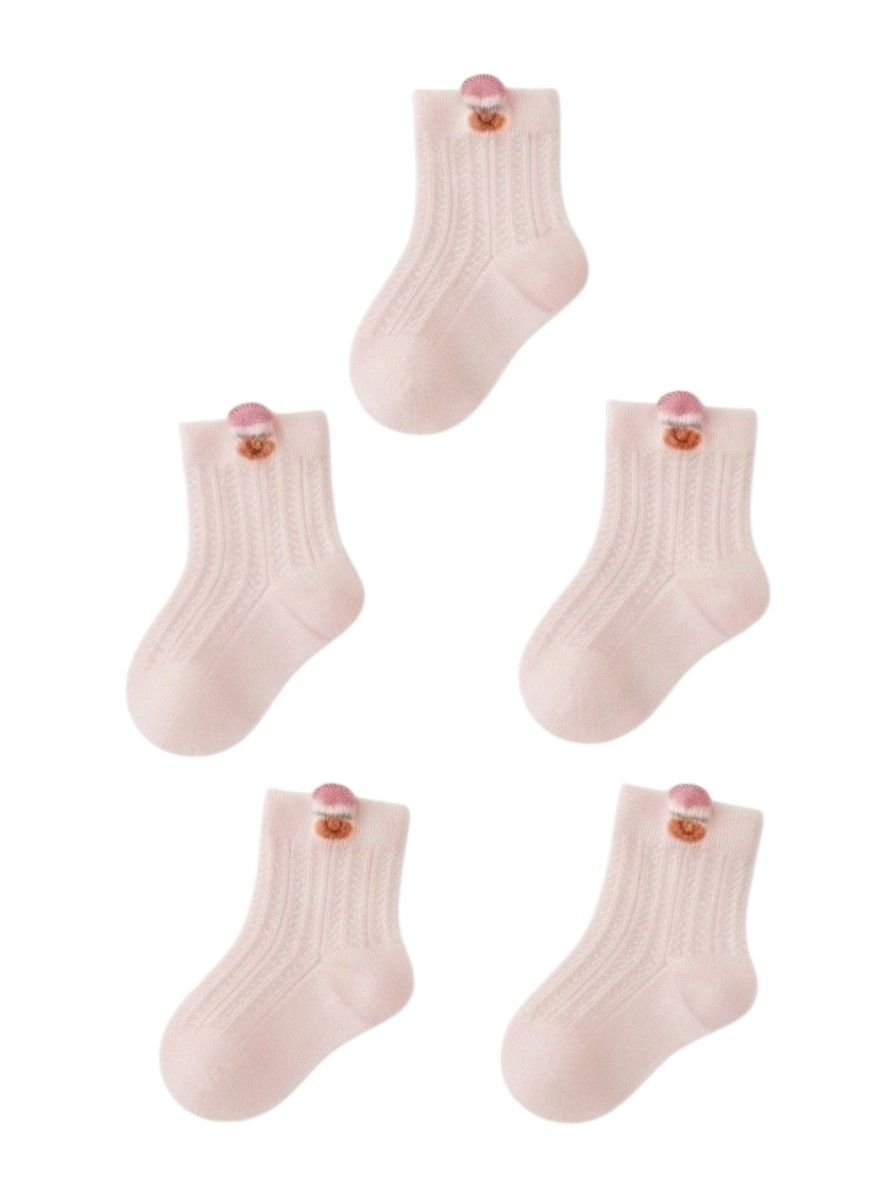 Bidani - 5pc-Set - Ribbed Crew Socks With Back Tab - Light Pink