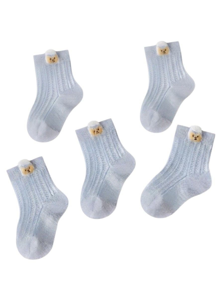 Bidani - 5pc-Set - Ribbed Crew Socks With Back Tab - Baby Blue