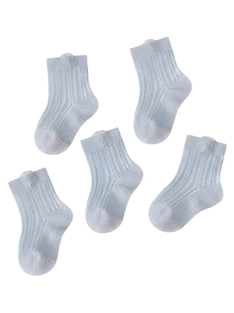 Bidani - 5pc-Set - Ribbed Crew Socks With Back Tab - Baby Blue