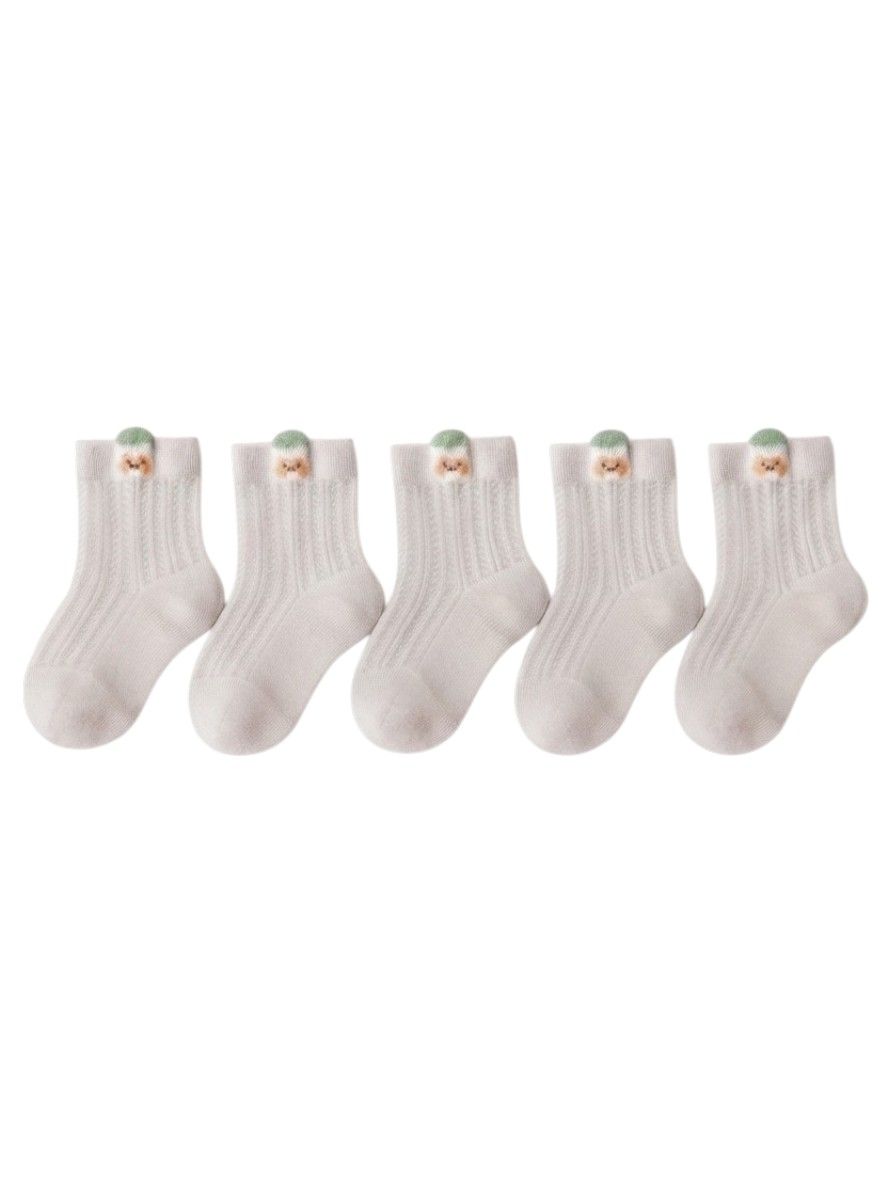 Bidani - 5pc-Set - Ribbed Crew Socks With Back Tab - Grey