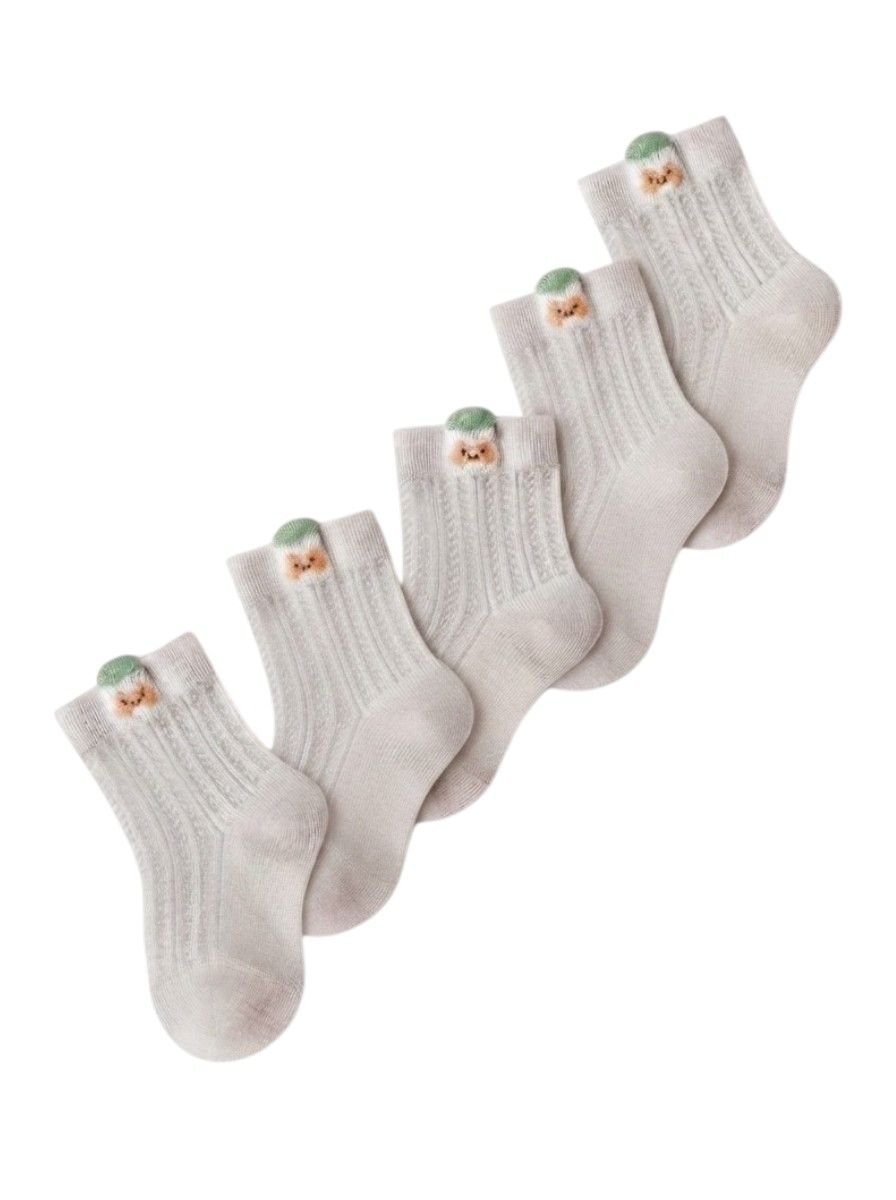 Bidani - 5pc-Set - Ribbed Crew Socks With Back Tab - Grey