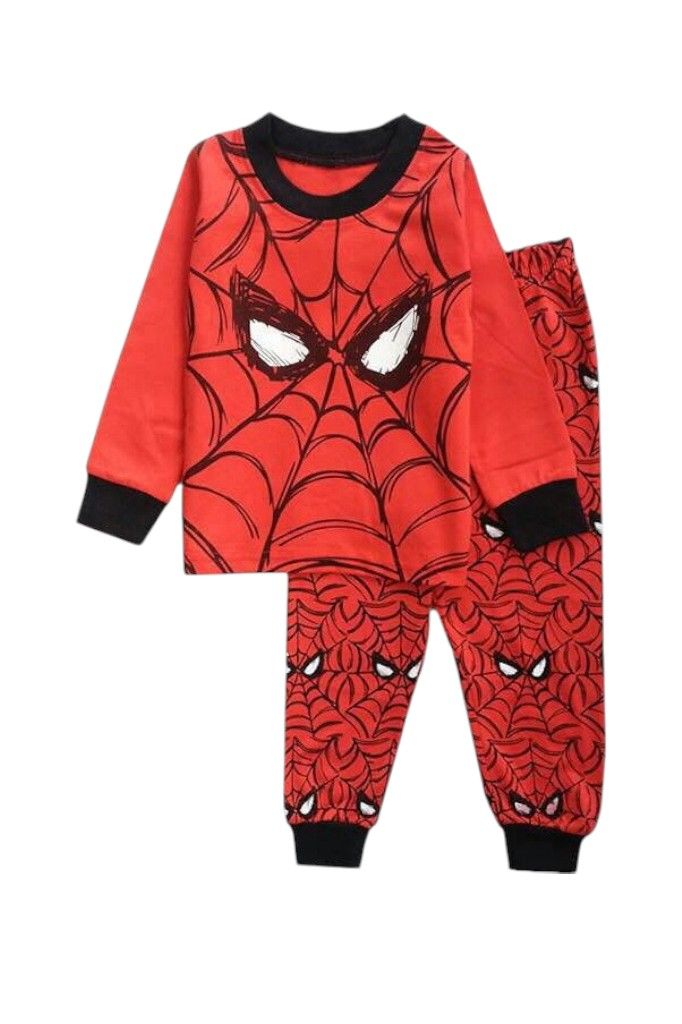 Daniel Boy's Spider Web Printed Pyjama Top and Pants - Red - 2 Pcs