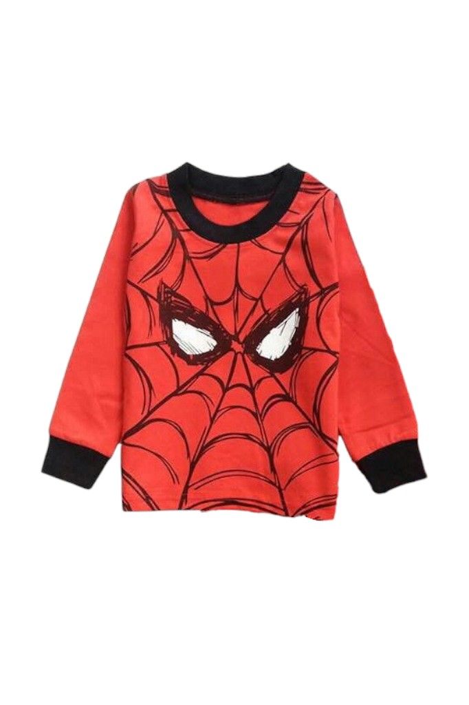 Daniel Boy's Spider Web Printed Pyjama Top and Pants - Red - 2 Pcs