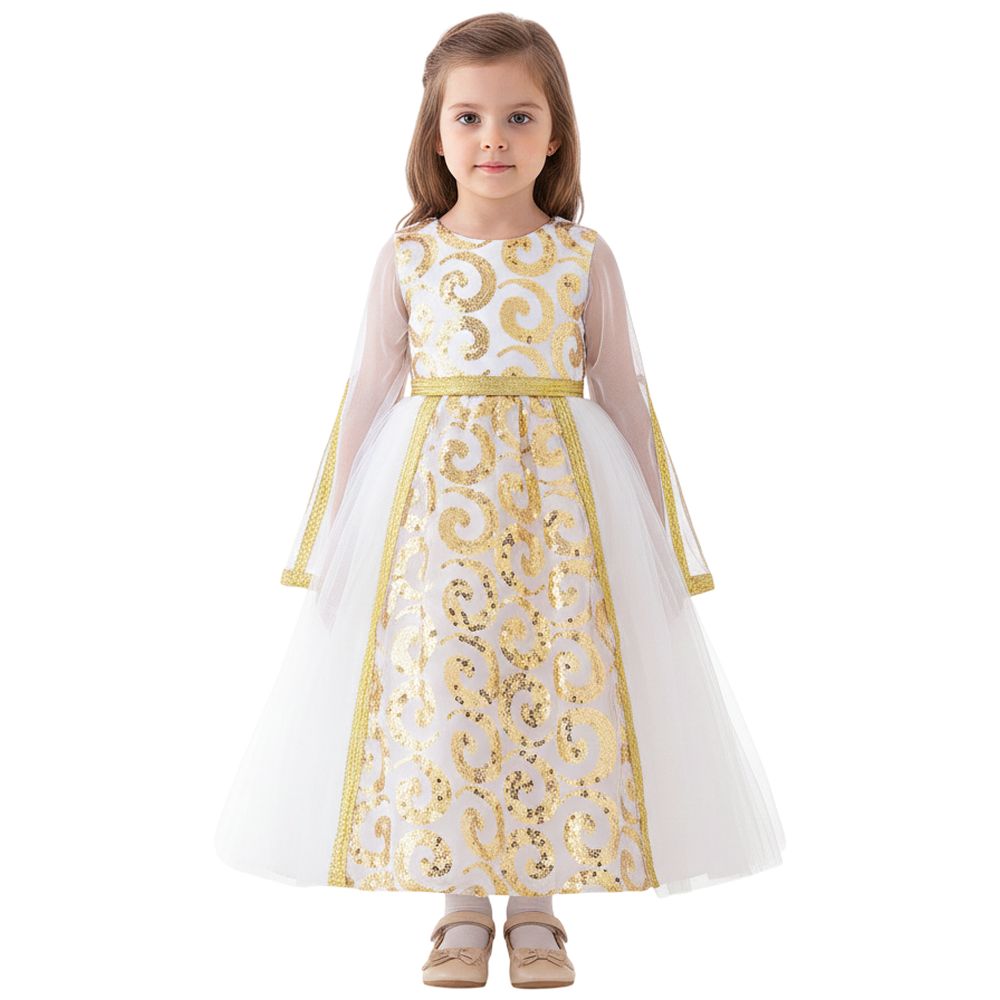 D' Daniela Girl's Royal Radiance Classic Arabic Jalabiya - White/Gold