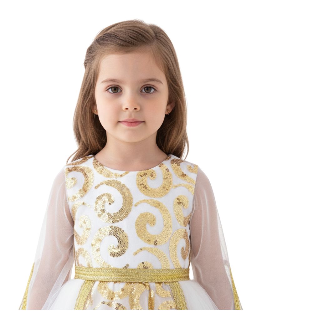 D' Daniela Girl's Royal Radiance Classic Arabic Jalabiya - White/Gold