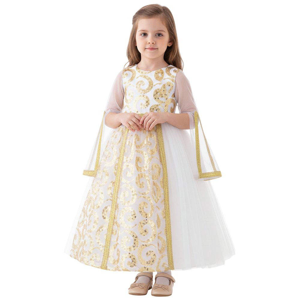 D' Daniela Girl's Royal Radiance Classic Arabic Jalabiya - White/Gold