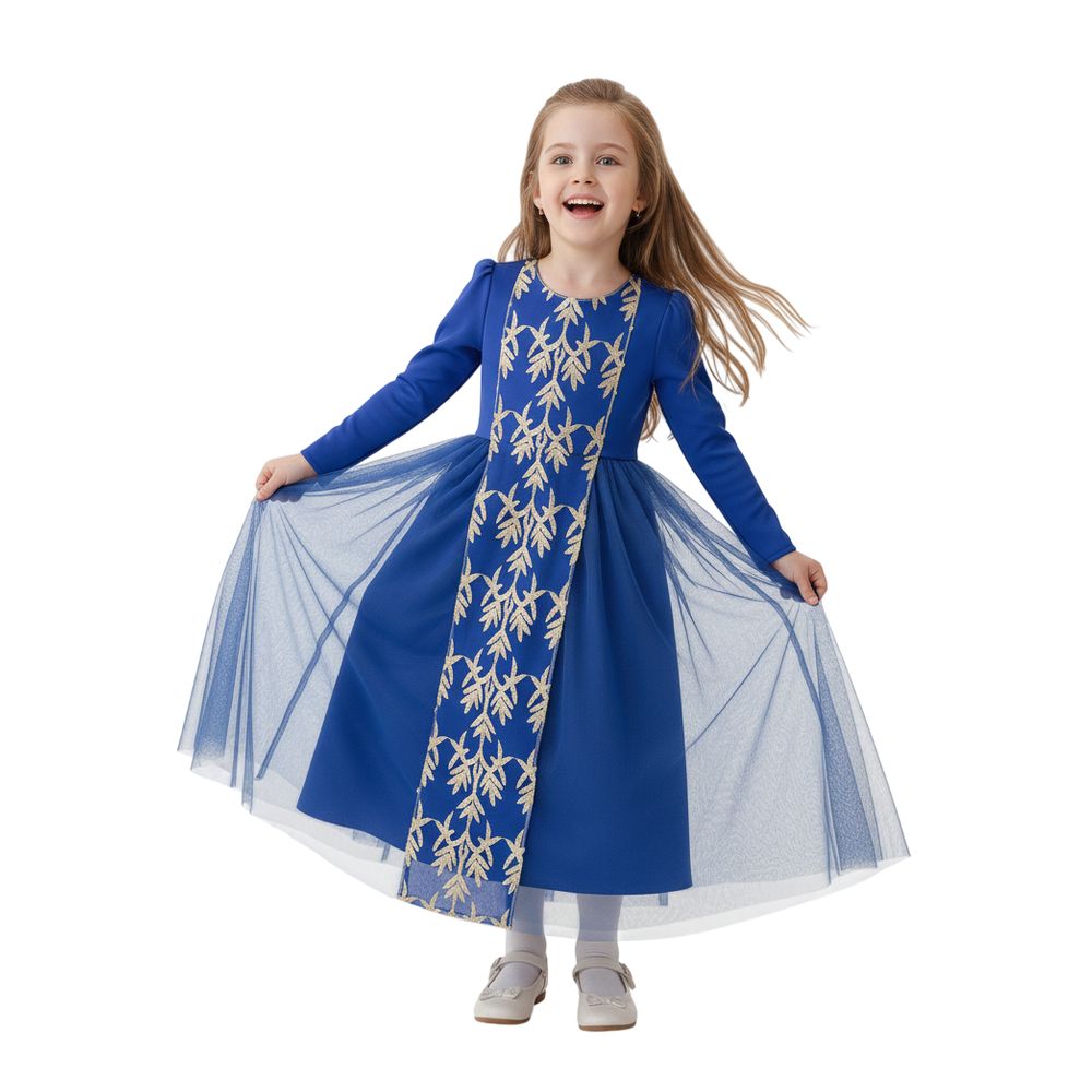D' Daniela Khadija Jalabiya Abaya with Sleeves - Blue