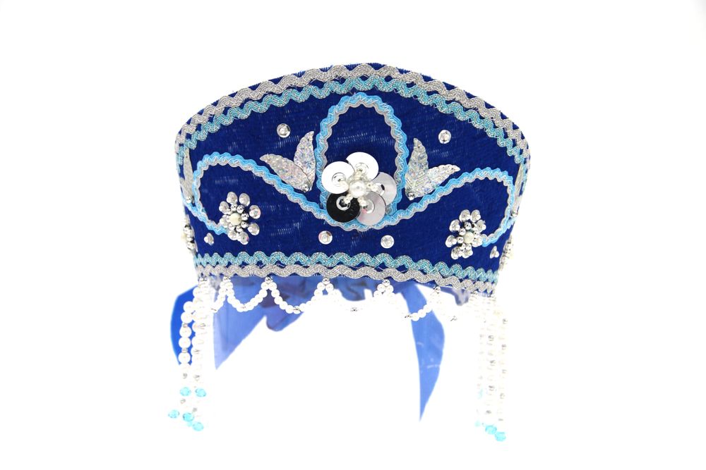 D' Daniela Women's Traditional Headdress Kokoshnik Blue with Beads - White