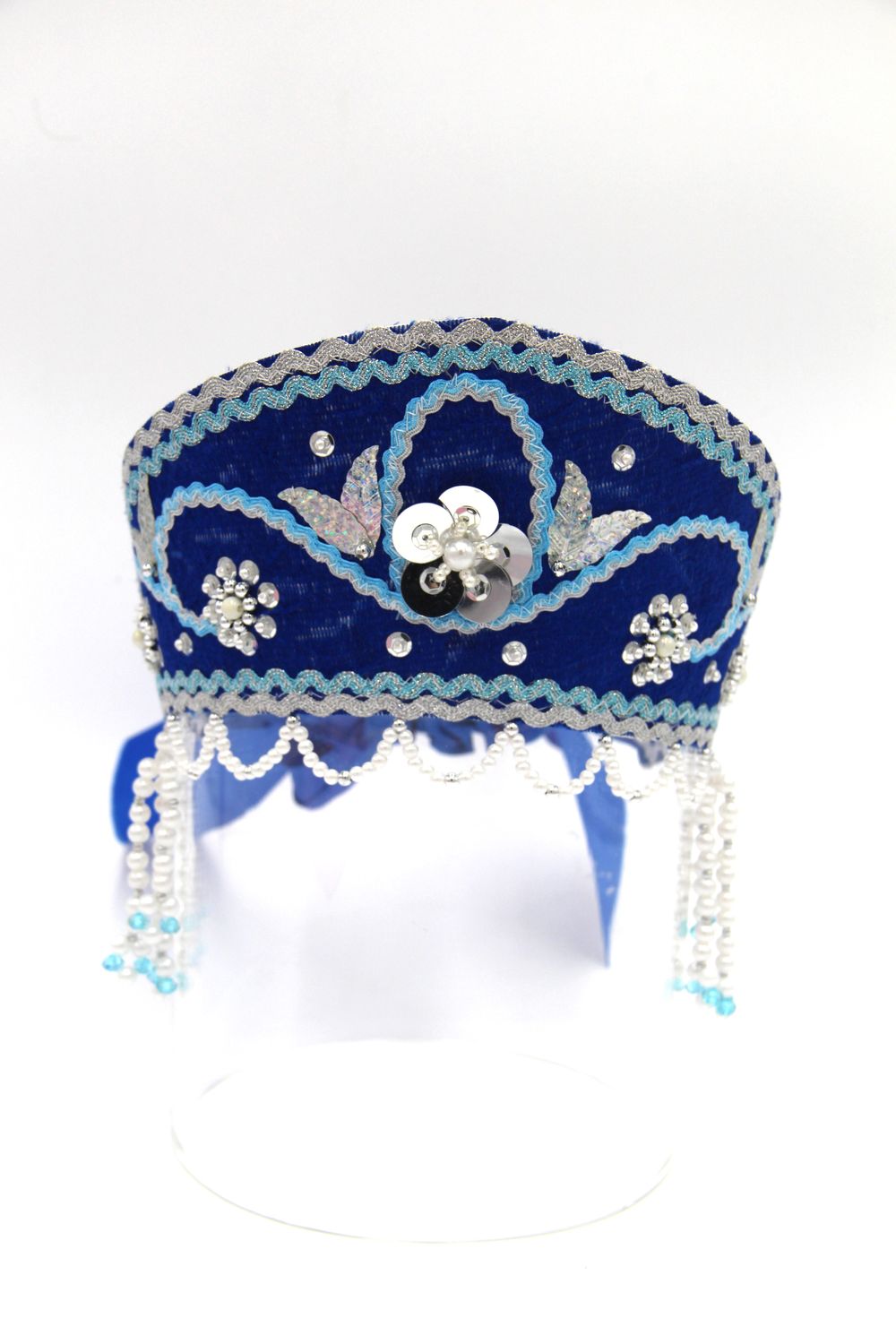 D' Daniela Women's Traditional Headdress Kokoshnik Blue with Beads - White