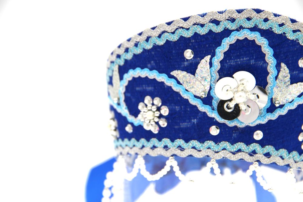D' Daniela Women's Traditional Headdress Kokoshnik Blue with Beads - White