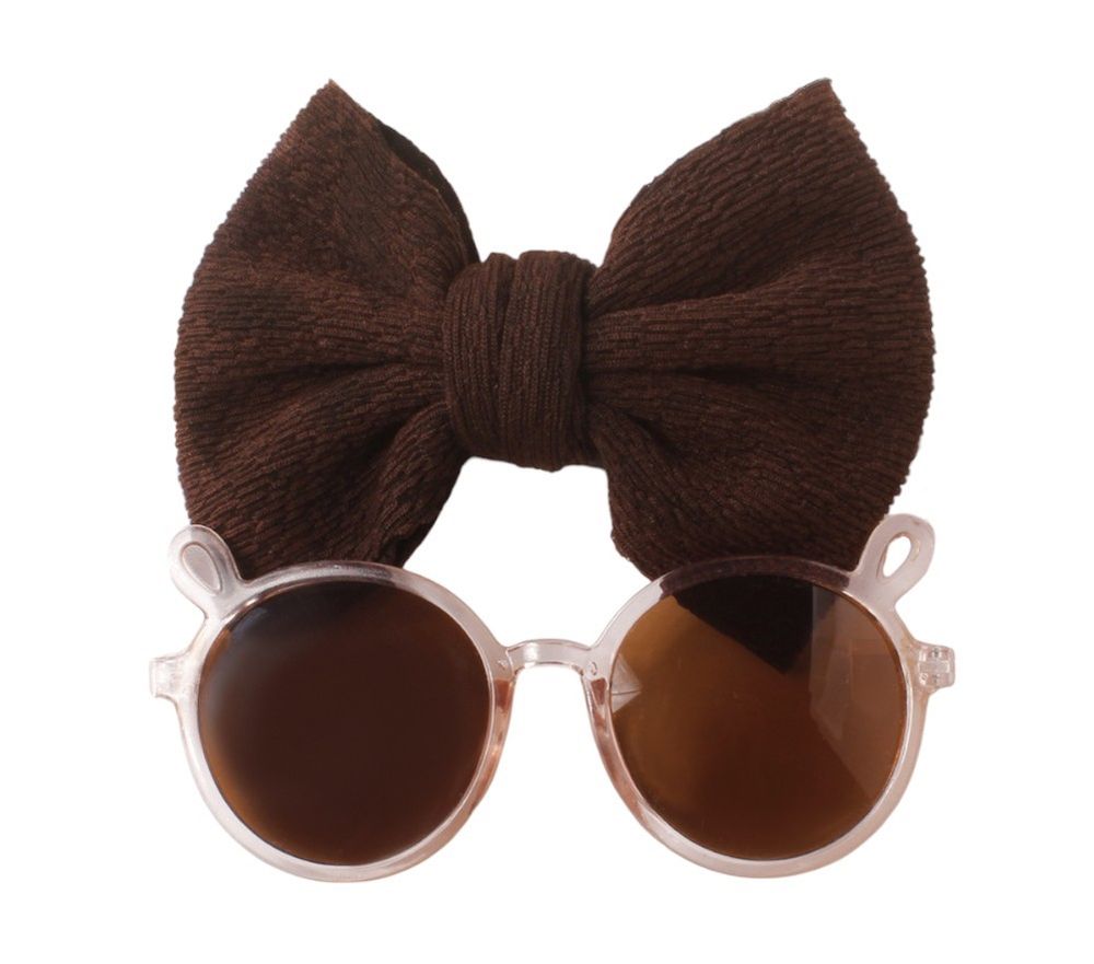 D' Daniela Layla Glasses & Bow Barrette Ponytail Set Coffee - Brown