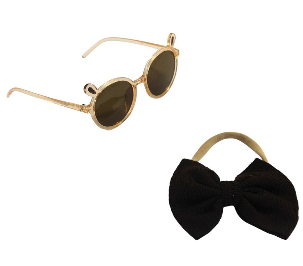 D' Daniela Layla Glasses & Bow Barrette Ponytail Set Coffee - Brown